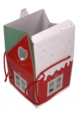 Geschenkdoos Huisje Kerst Rood & Koord 20x20x18cm 30stuks