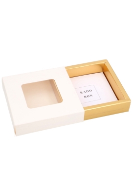 Kadobon + Schuifvensterdoosje Wit Mat & Goud Mat 10x10x2.7cm 10stuks