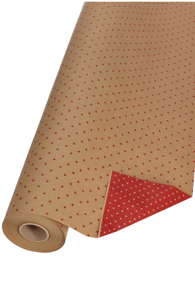 Bio Kraftpapier Dubbelzijdig Bruin Kraft Hartjes & Dots 70cm x50meter