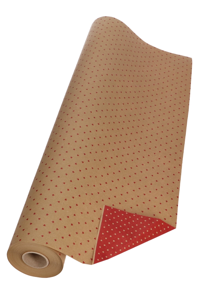 Bio Kraftpapier Dubbelzijdig Bruin Kraft Hartjes & Dots 70cm x50meter