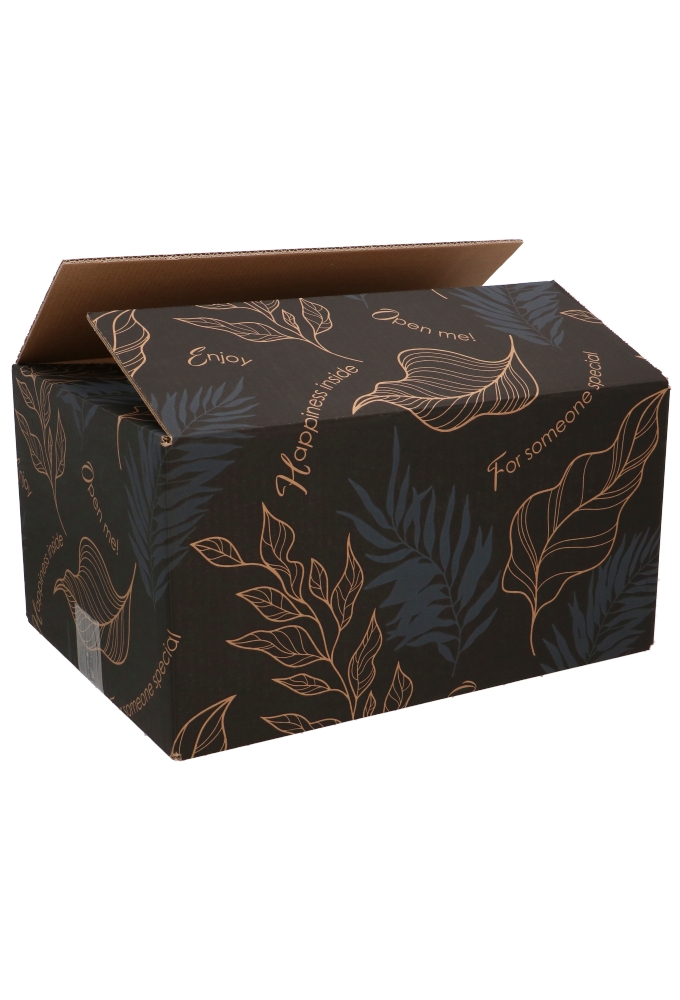 Geschenkdozen Leaves Zwart & Kraft 39x29x30cm 15stuks