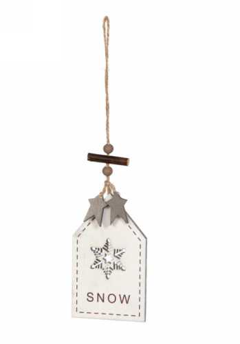 Decoratie Hanger Houten Snow & Koord 12 x 7.2cm 1stuks OP IS OP 