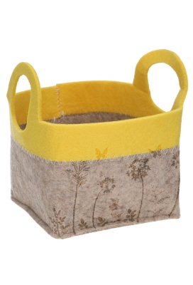 Kadomandje Sunny Geel Vilt & 2 Hengsels 11x11x9.5cm 1 stuk