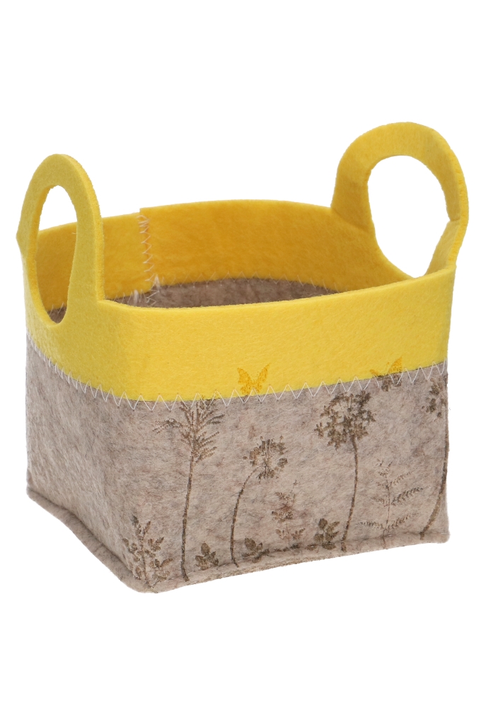 Kadomandje Sunny Geel Vilt & 2 Hengsels 11x11x9.5cm 1stuks