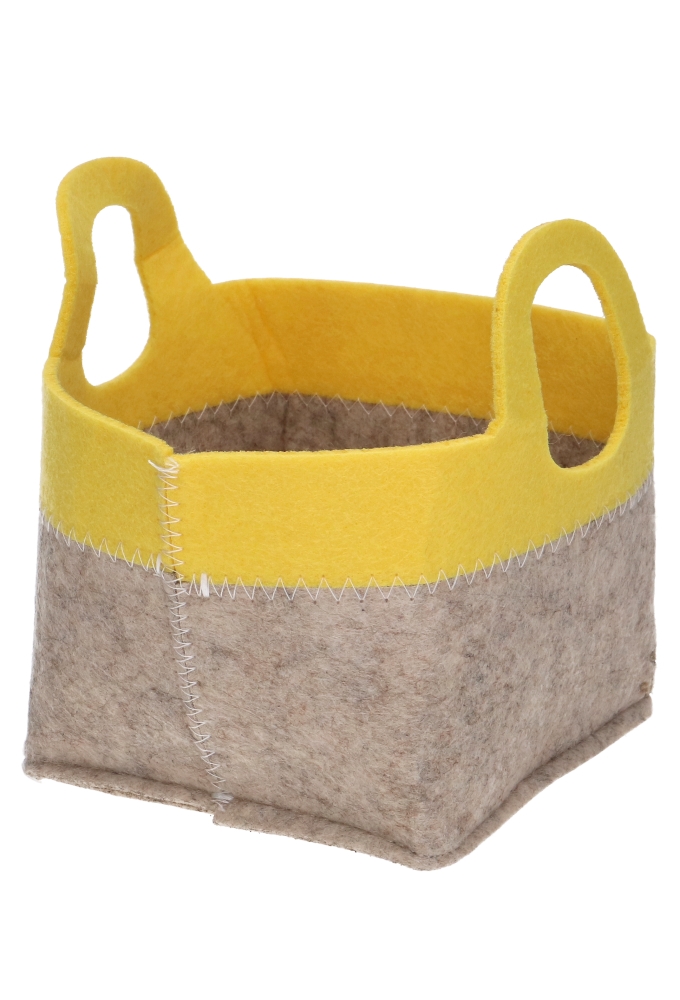 Kadomandje Sunny Geel Vilt & 2 Hengsels 11x11x9.5cm 1 stuk