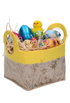 Kadomandje Sunny Geel Vilt & 2 Hengsels 11x11x9.5cm 1 stuk