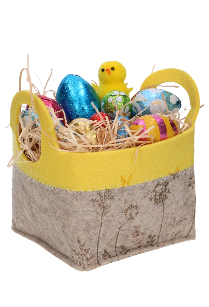 Kadomandje Sunny Geel Vilt & 2 Hengsels 11x11x9.5cm 1stuks