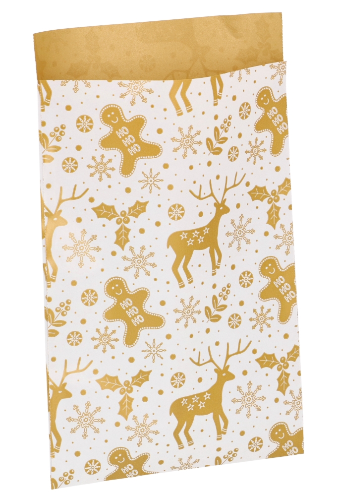 Kerstzakjes Rendier Goud Dubbelzijdig 12x19cm 200stuks