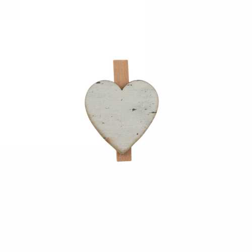 Houten Decoratie Hart Wit Met Knijper 3.4x3.5cm 8stuks