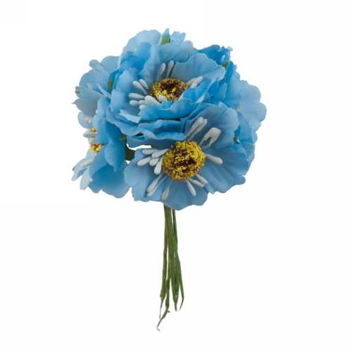 Kado Decoratie Bloem Blauw Met IJzerdraad 8.5x4.5cm 60stuks