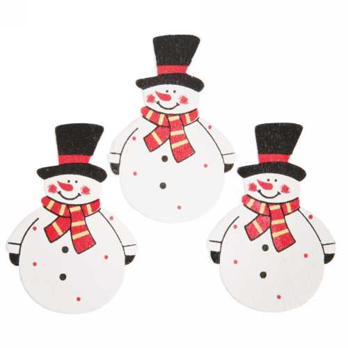 Houten Decoratie Snowman Met Plakker 3.2x4.5cm 12stuks