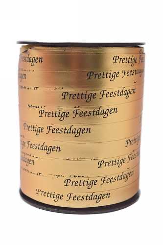 Kerst Krullint Metallic Mat Goud Prettige Feestdagen 10mm x 250meter