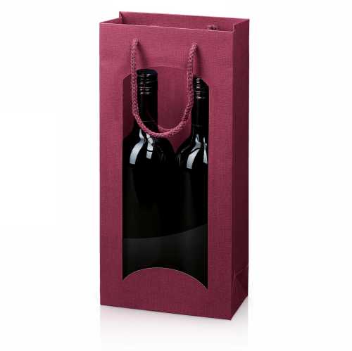 Wijntasje Venster Linnentextuur Bordeaux 2 fles 17x8.5x36cm 20stuks