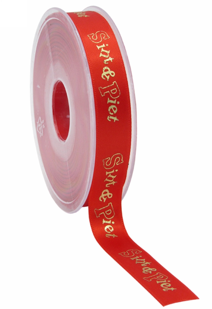 Luxe Satijnlint Sint Piet Rood 15mm x 25meter