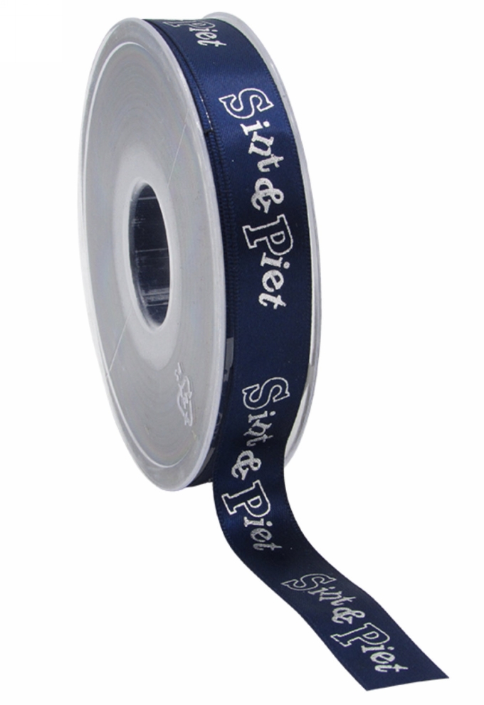 Luxe Satijnlint Sint & Piet Donker Blauw 15mm x 25meter