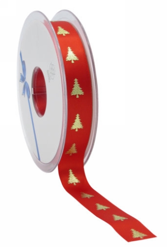 Kadolint Satijn Lint Christmas Tree Rood & Goud 15mm x 25meter