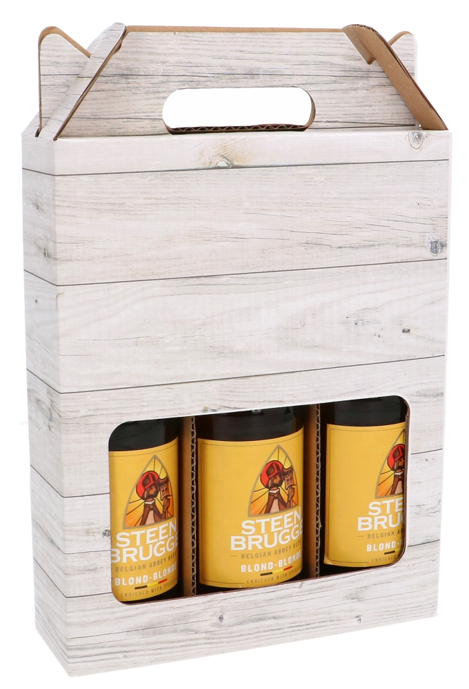 Bierverpakking Wood Naturel 3 Flesjes Bier 18.5x6x23.5cm 15stuks