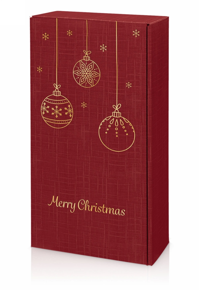 Wijndoos Bordeaux Merry Christmas Goud 2 Fles 36x18x9cm 25stuks