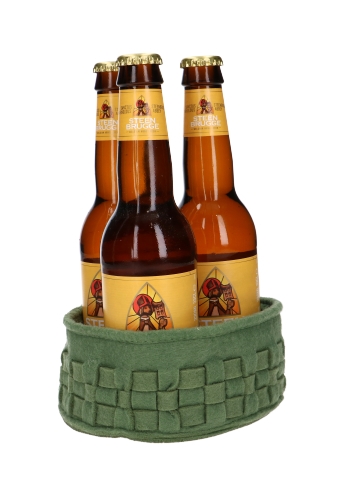 Bierverpakking Vilt Mandje 3 Flesjes Bier Smokey Green 14x6.5cm 6stuks