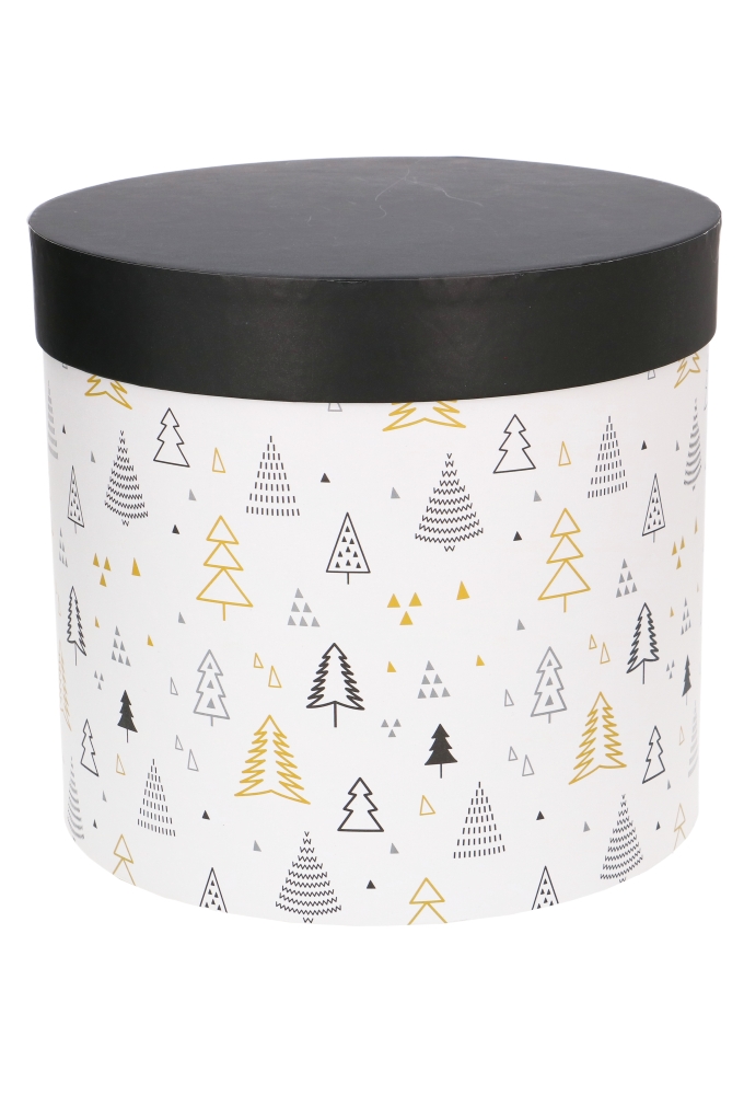 Kadodoos Met Deksel Christmas Black & Gold Rond 22x24cm 1 stuk