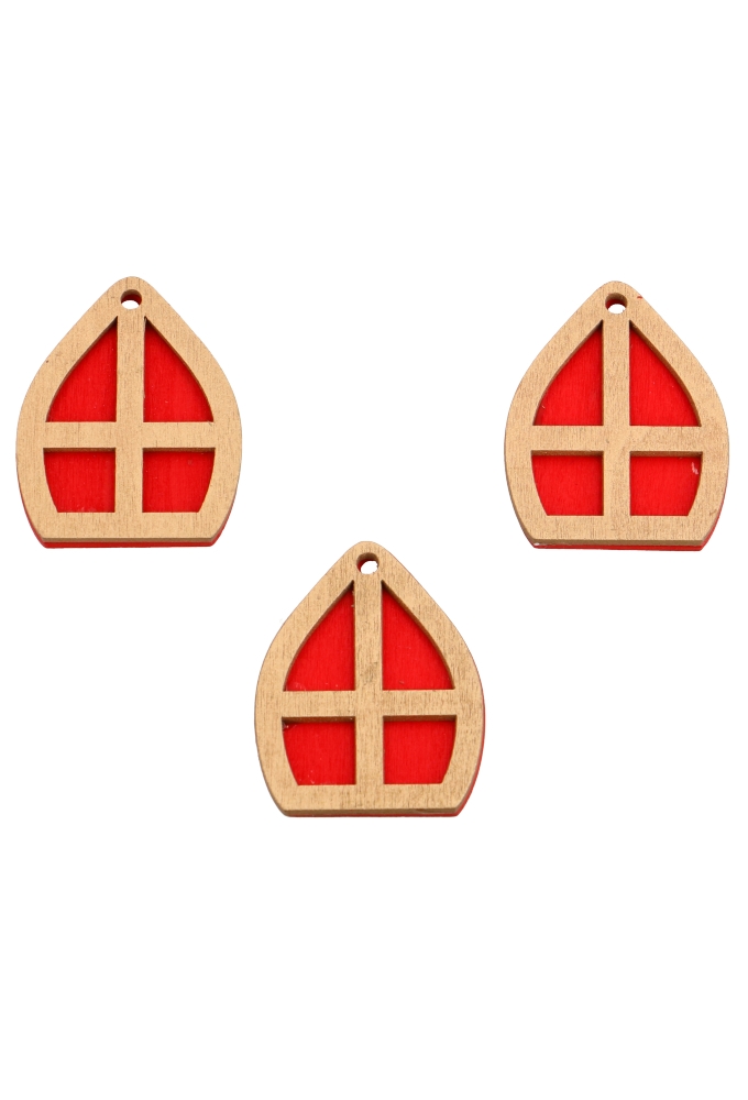 Houten Sintdecoratie Mijter Goud rood 4x5cm 50stuks