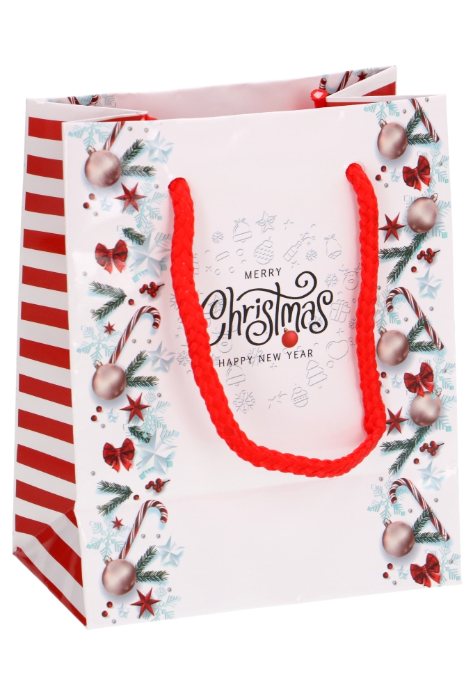 Kersttasjes Merry Christmas Happy New Year 11x6.5x14.5cm 12stuks