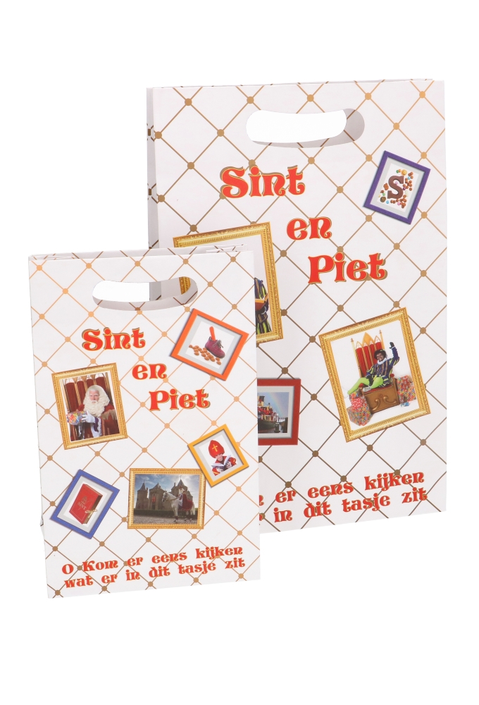 Papieren Sinttasjes Sint & Piet 24x9x36cm 120gr 10stuks