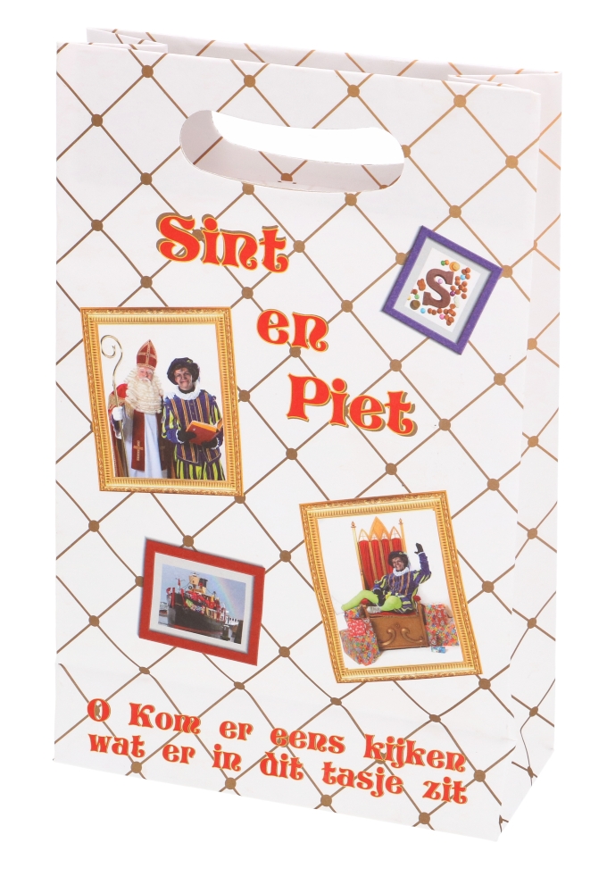 Papieren Sinttasjes Sint & Piet 16x7x25cm 120gr 10stuks