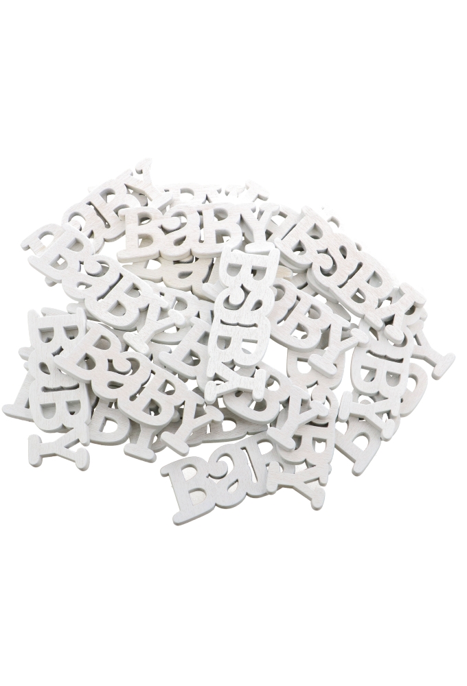 Houten Decoratie Baby Witte Letters 7x2.3cm 100stuks