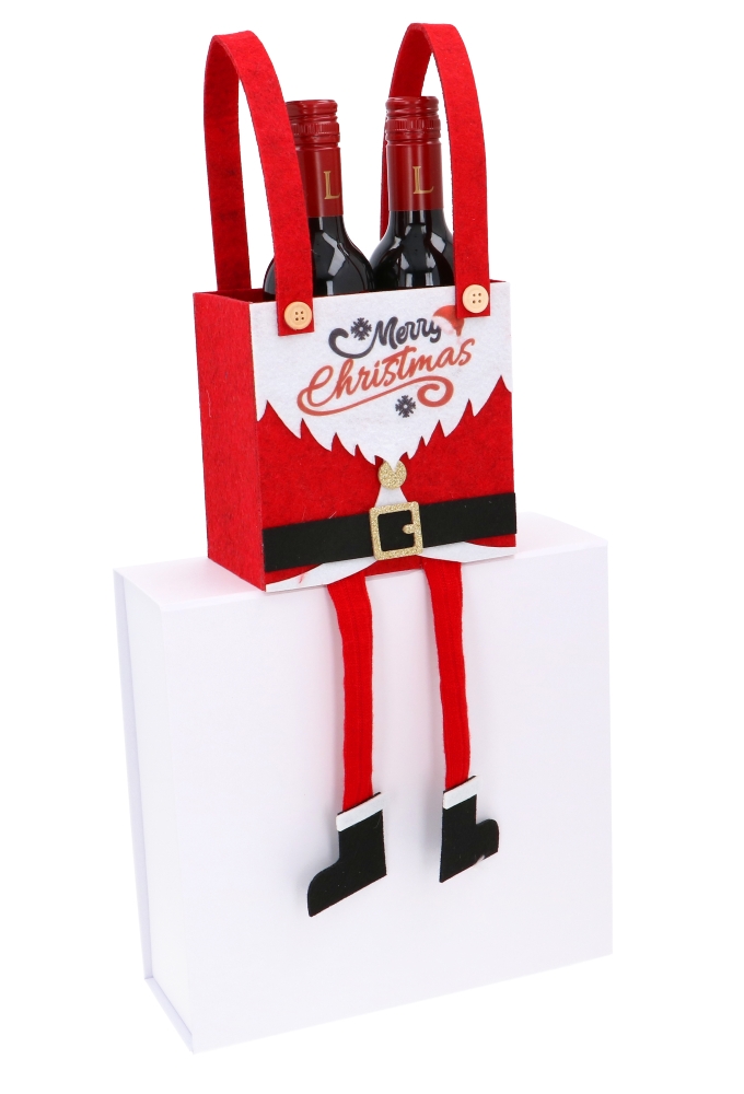 Wijnverpakking 2 Flesjes Piccolo Santa Belly & Voetjes 15x10x29cm 6st