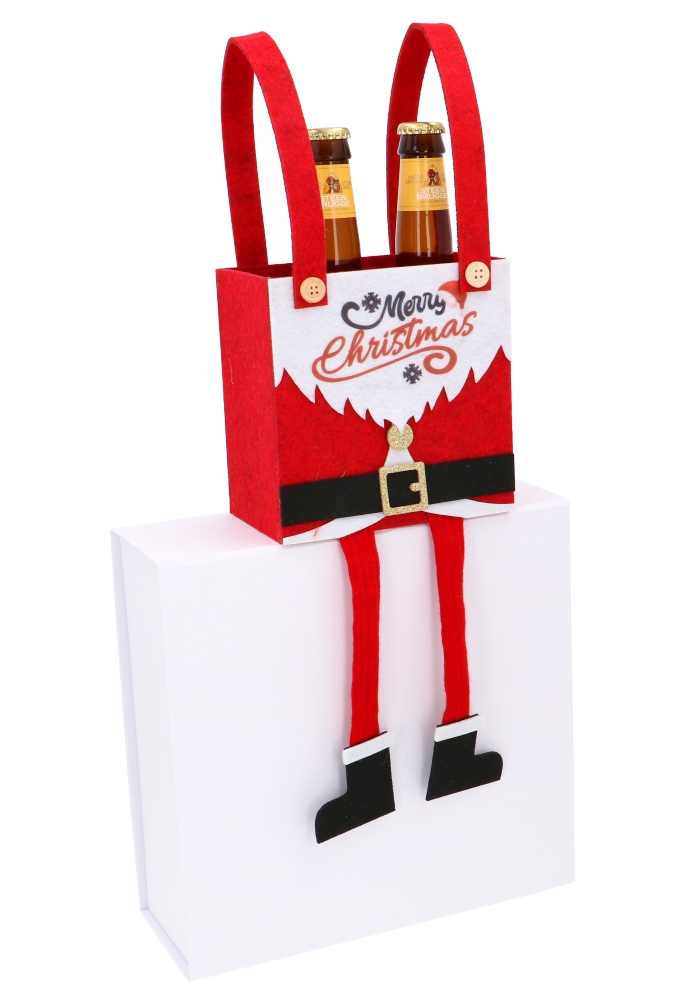 Bierverpakking Santa Belly Met Voetjes 2 Flesjes Bier 15x10x29cm 6stuk