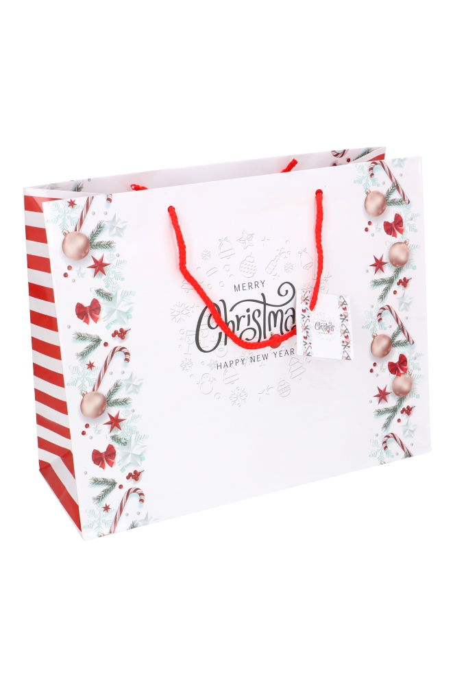 Kersttasjes Groot Laag Merry Christmas Happy New Year 32x12.5x27cm12st Kersttasjes Groot Laag Merry Christmas Happy New Year 32x12.5x27cm12st