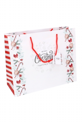 Kersttasjes Groot Laag Merry Christmas Happy New Year 32x12.5x27cm12st Kersttasjes Groot Laag Merry Christmas Happy New Year 32x12.5x27cm12st
