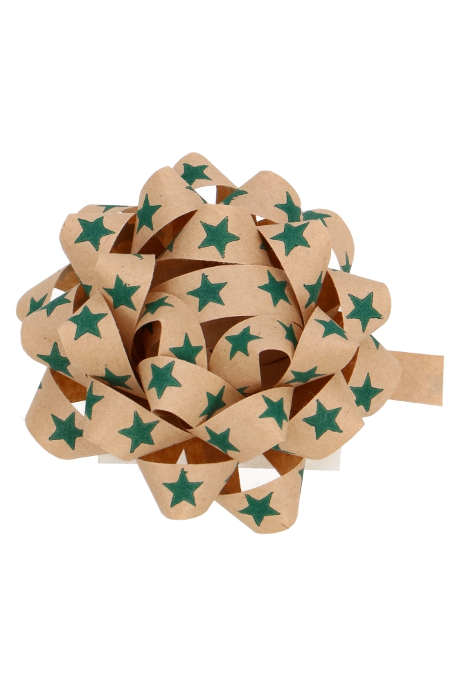 Kerst Mini Bows Strik Rond 70mm Kraft Stars Groen Met Plakker 50stuks