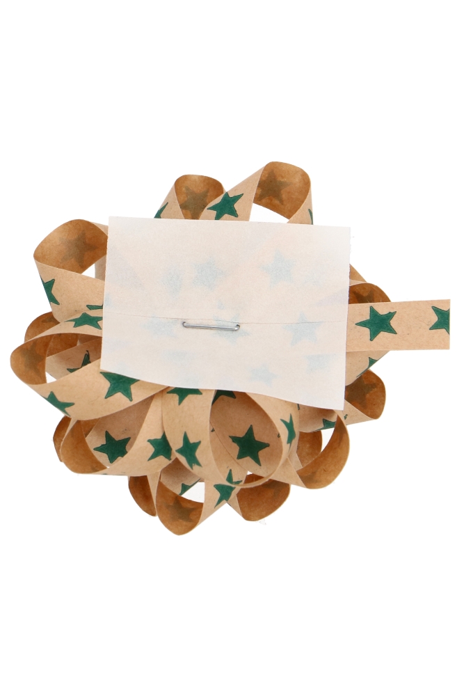 Kerst Mini Bows Strik Rond 70mm Kraft Stars Groen Met Plakker 50stuks