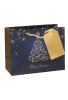Kersttasjes Medium Christmas Blue Tree Gold 23x10x17.5cm 10stuks
