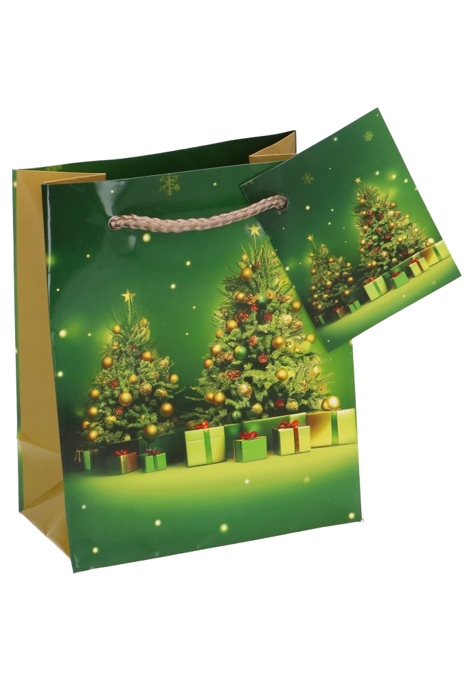 Kersttasjes Klein Christmas Tree Green 11x6.5x14.5cm 12stuks