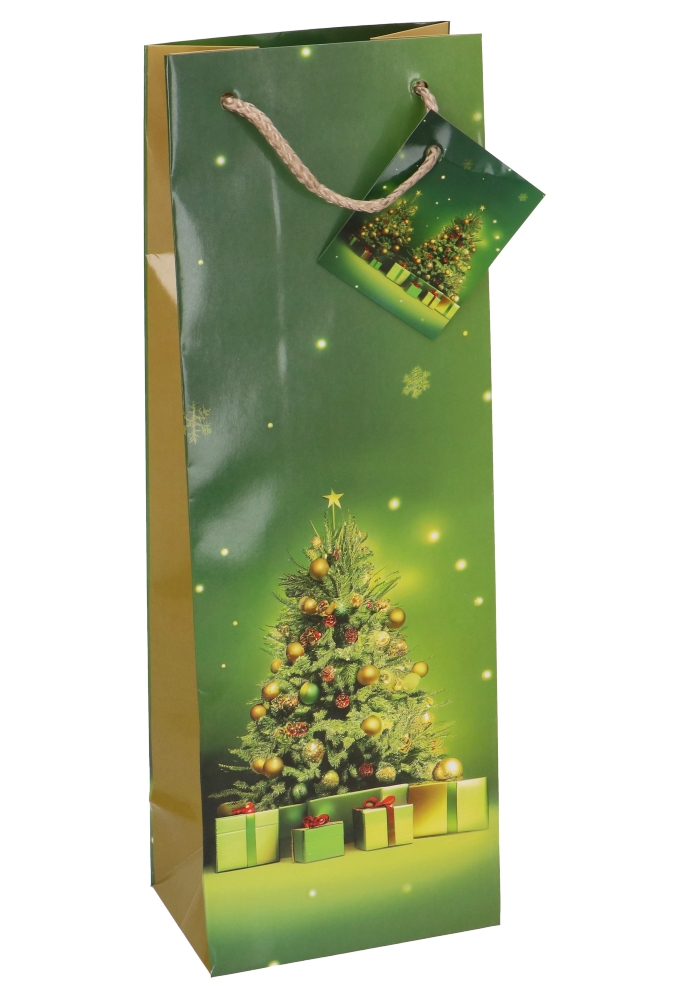 Kerst Wijntasjes 1 Fles Christmas Tree Green 12.5x9x36.5cm 12stuks