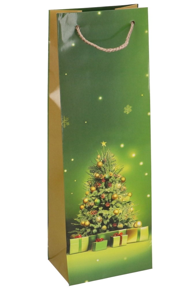 Kerst Wijntasjes 1 Fles Christmas Tree Green 12.5x9x36.5cm 12stuks