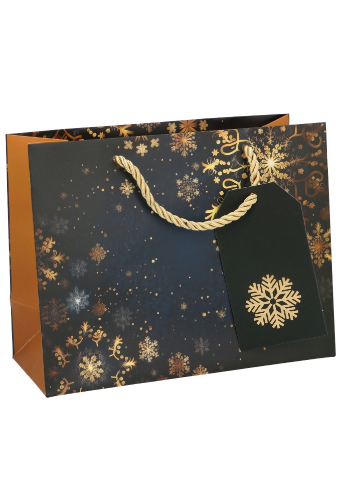 Kersttasjes Medium Snow Flakes Blue 23x10x17.5cm 10stuks