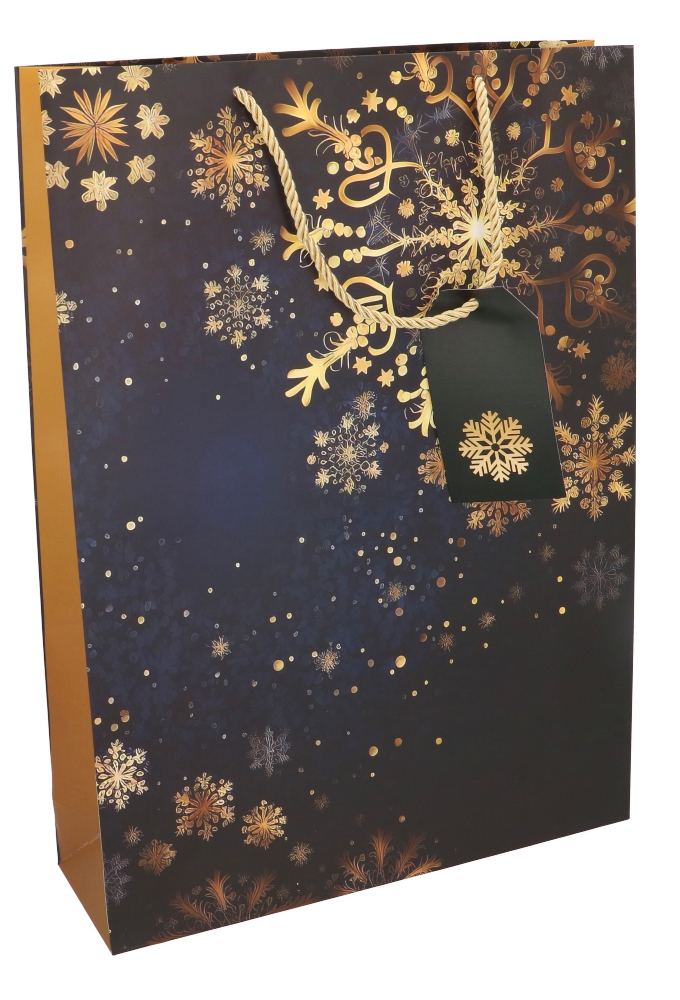 Kersttasjes Jumbo Snow Flakes Blue 33x10x45.5cm 10stuks