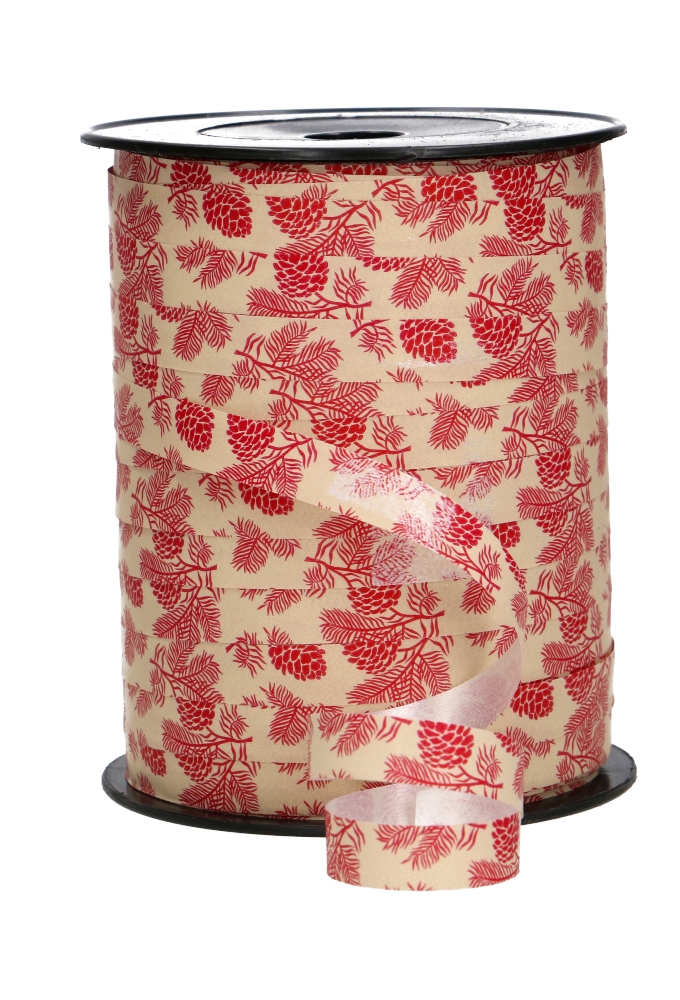 Kerst Krullint Kraft Dennenappeltjes & Tak Rood 10mm x 250m  OP IS OP