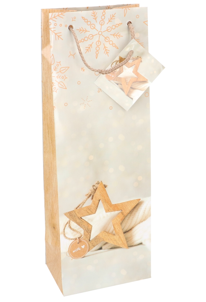 Kerst Wijntasjes 1 Fles Snow And Star 12.5x9x36cm 12st