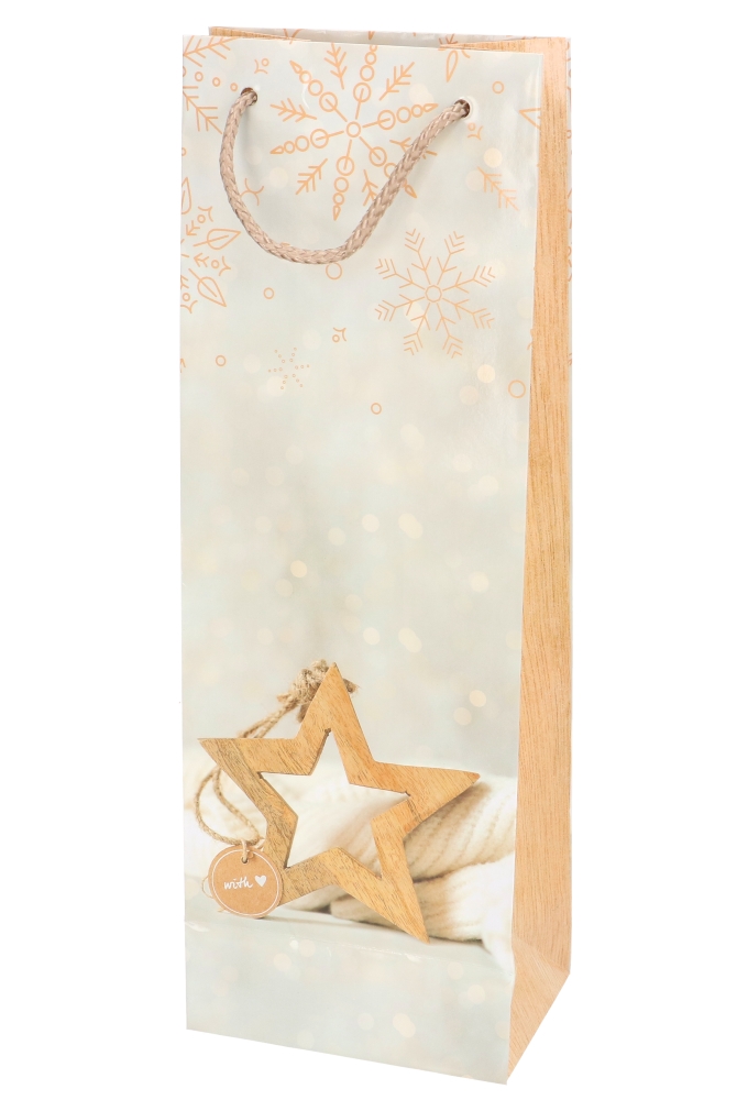 Kerst Wijntasjes 1 Fles Snow And Star 12.5x9x36cm 12st