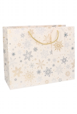 Kersttasjes Groot Laag Snow Flakes Gold 32x12.5x27cm 10stuks