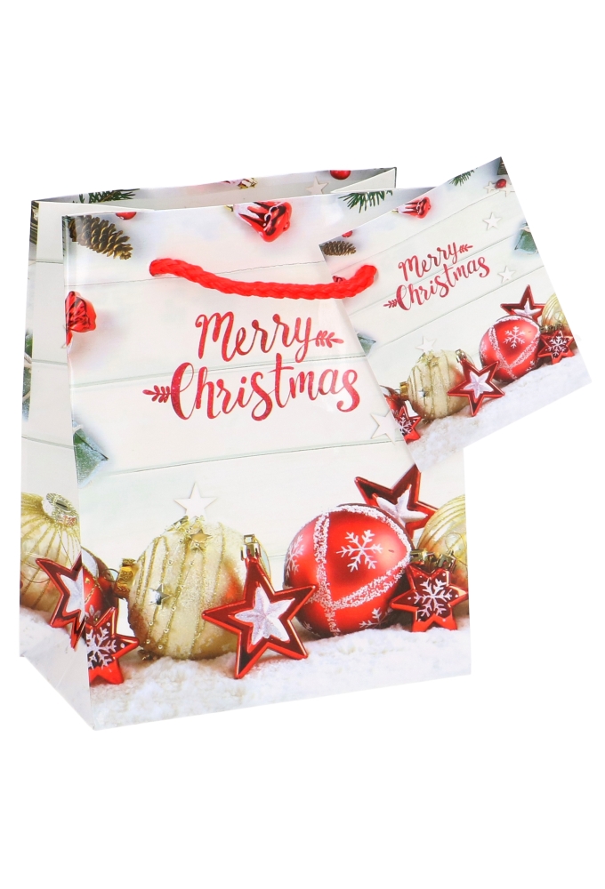 Kersttasjes Klein Merry Christmas Bal & Ster 11x6.5x14.5cm 12stuks