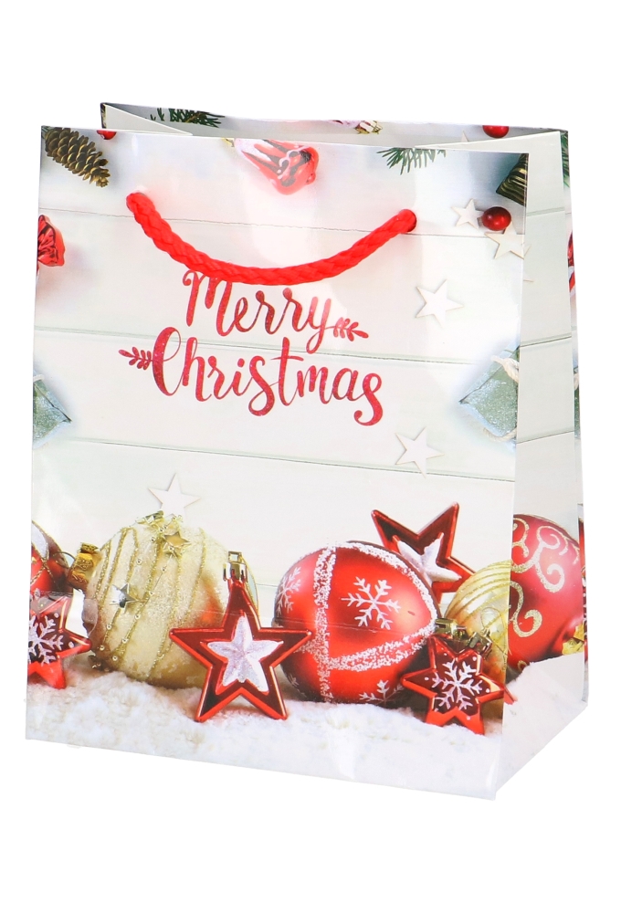 Kersttasjes Klein Merry Christmas Bal & Ster 11x6.5x14.5cm 12stuks