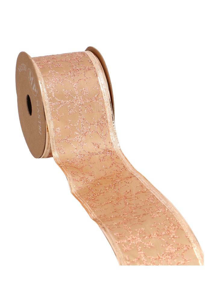 Luxe Kerstlint Rose Gold Christmas Met IJzerdraad 63mm x 10meter