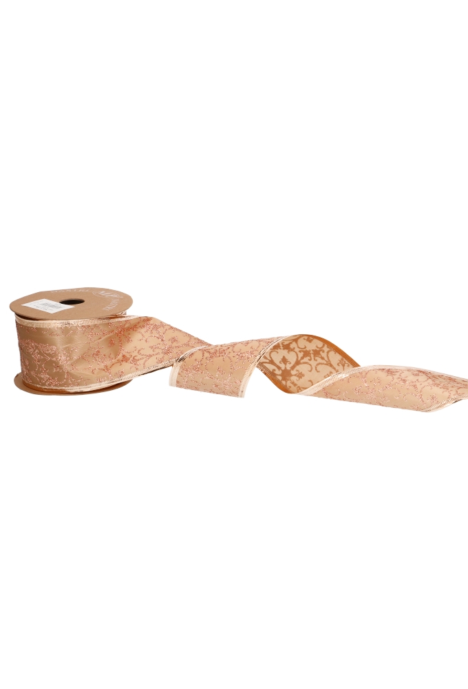 Luxe Kerstlint Rose Gold Christmas Met IJzerdraad 63mm x 10meter