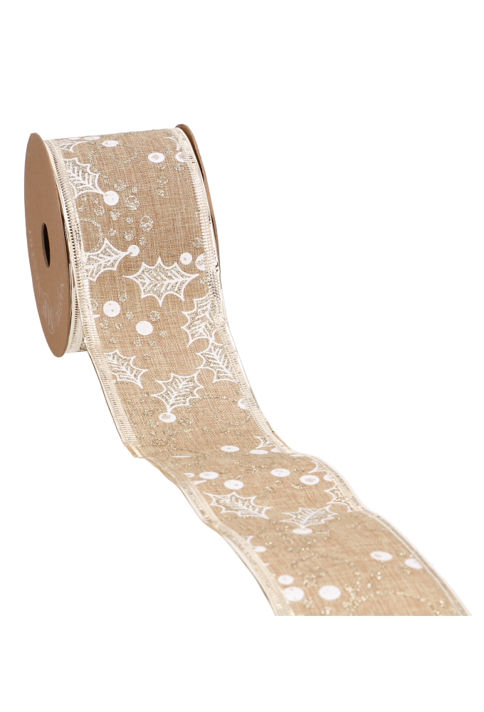 Luxe Kerstlint Glitter Xmas Gold Winter Met IJzerdraad 63mm x 10 meter